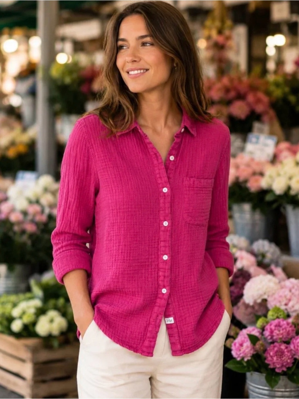 Rails $178 Ellis Long Sleeve Button Down Shirt Women M Berry Pink Cotton Gauze
